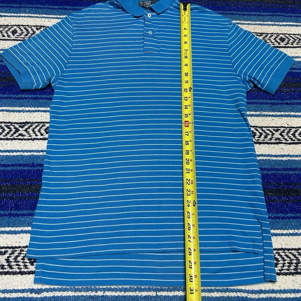Y2K Polo Ralph Lauren Polo Shirt Mens M Blue Stripe Pony Cotton Golf Preppy
